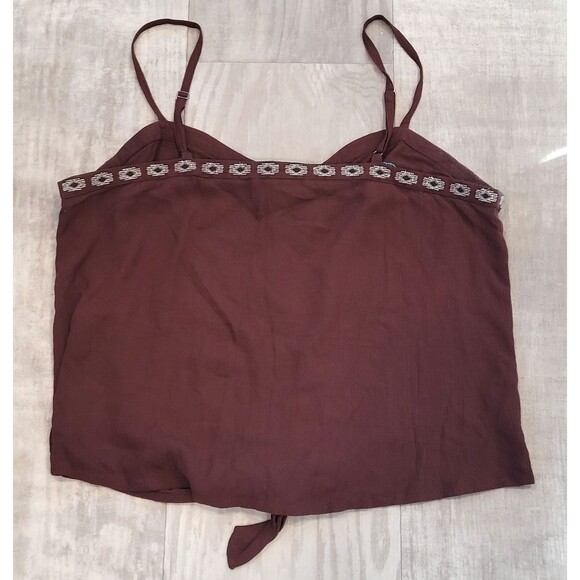 Shyanne Size L Western Top Brown Floral Embroidered Cowgirl Rodeo Boho Knotted - Picture 8 of 8